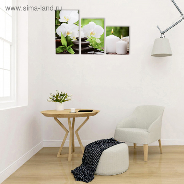 Картина модульная на подрамнике "Орхидея со свечами" 30х35,30х46,30х56 см; 90х56 см/1569889