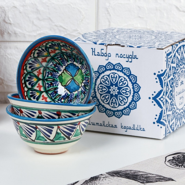 Набор пиал Риштан "Узоры" 11см, 3шт в подарочной упаковке, микс /10715251