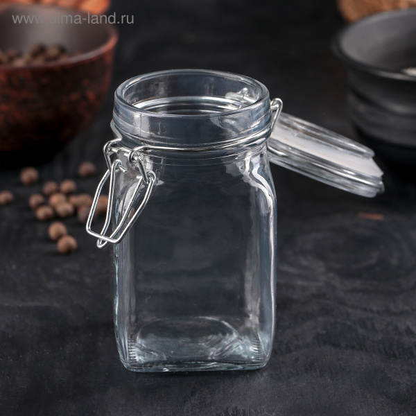 Банка для сыпучих продуктов с бугельным замком "Квадрат" 0,3л 5,5х11,5см /1701873