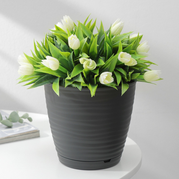 Горшок для цветов с поддоном Saffron, 1,5 л, d=14,6 см, h=13,5 см, цвет чёрный/9165883