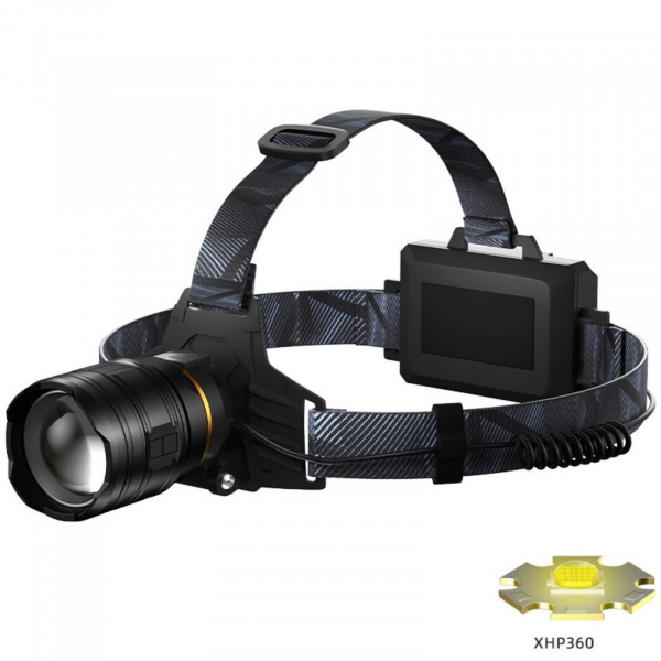 Фонарь налобный аккумуляторный 30 Вт, 2200 мАч, IPX5, 5 режимов, дальность 500 м/9865894