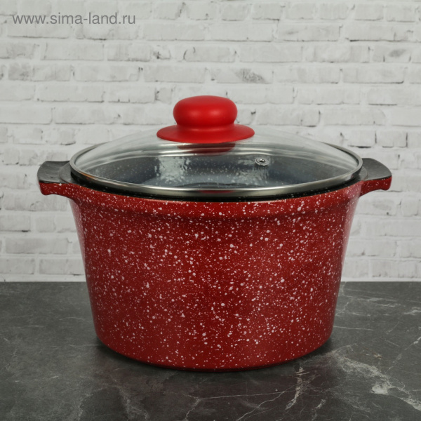 Кастрюля 3л.стеклянная крышка"Красный мрамор" 3015915