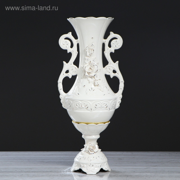 Ваза напольная "Феона", белая лепка, цветы, 63 см, микс, керамика/2623956