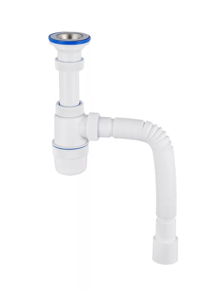 Двойной разноур сифон 3 1/2,КРУГ перелив,ОТВОД СТ/М,лат.винт 45,г/тр 1 1/2 Ø 40/50мм