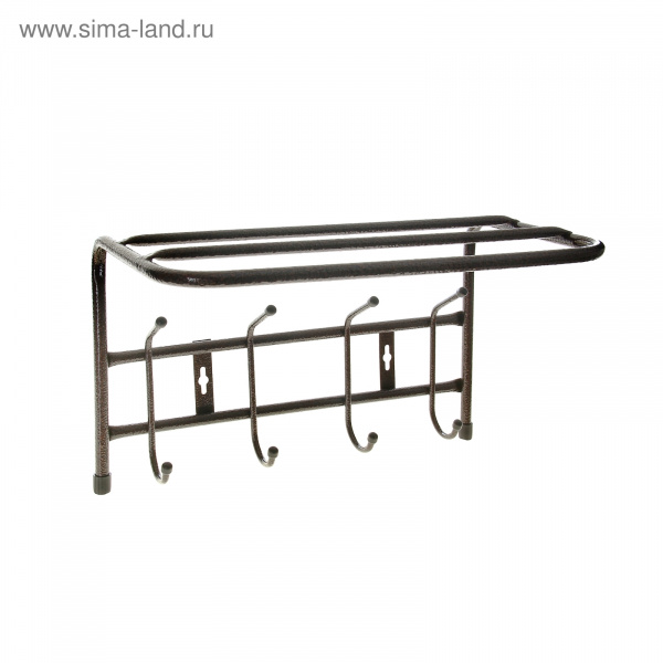 Вешалка настенная с полкой на 4 крючка, 40×24×27 см, цвет медный антик/821299