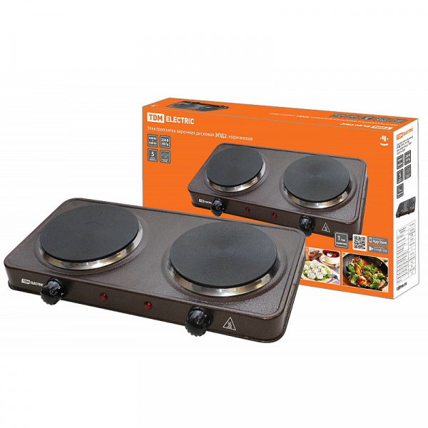 Электроплитка двухконф. ЭПД2 230 В, 2х1 кВт, диск, коричневая, TDM/2504-0009