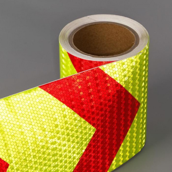 Светоотражающаяся лента, самоклеящаяся, красно-салатовая, 15 см х 10 м 5155999
