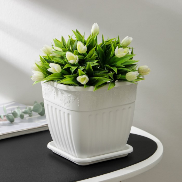 Горшок для цветов с поддоном «Лозанна», 3 л, пластиклвый, белый /631707