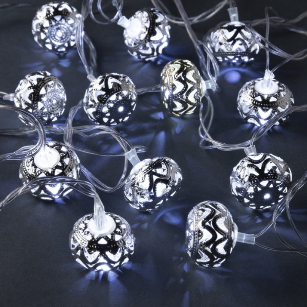 Гирлянда «Нить» 4 м с насадками «Шарик с орнаментом»,  свечение белое, 8 режим., 220В /2388636