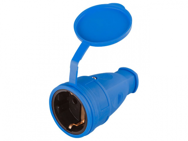 Розетка 1-ая переносная (с/з, 16А, 250В, брызг. защ.) каучук, синяя Юпитер (РА16-005)