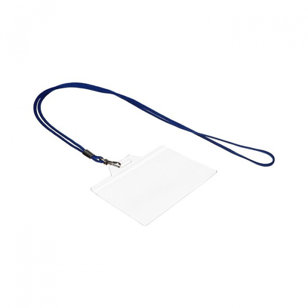 Бейдж горизонтальный, внешний 94х80 мм, на синем шнурке 40см /9933340