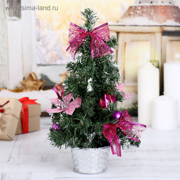Елка 30см розовая пуансетия в снегу 819257
