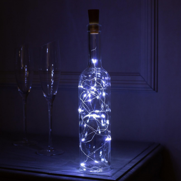 Гирлянда «Нить» 2 м, с пробкой, серебристая нить, свечение белое /2433901