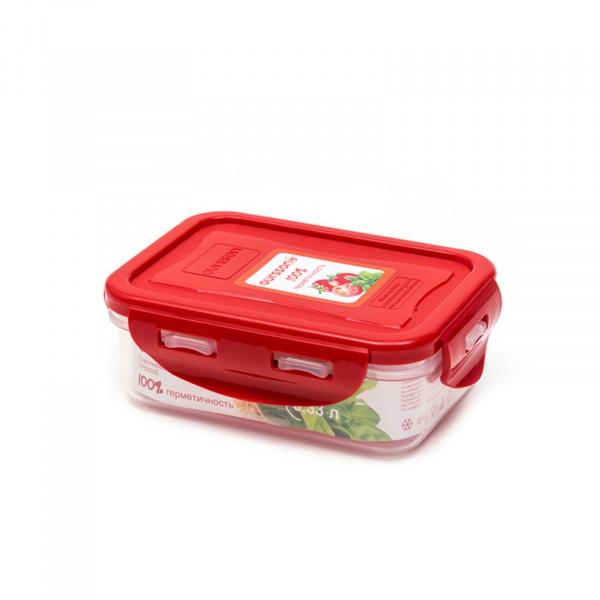 Пластиковый контейнер, красная крышка, 330 мл, прямоугольный /2564990