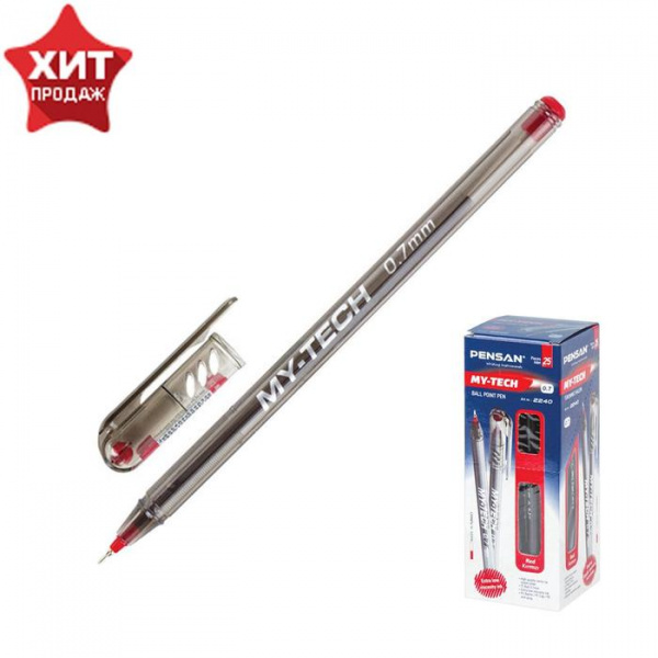 Ручка шариковая масляная Pensan "My-Tech", чернила красные, игольчатый узел 0,7 мм, линия письма 0,3
