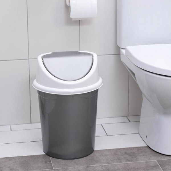 Ведро для мусора «Виолет», 14 л, с подвижной крышкой, серо-белое /6579435