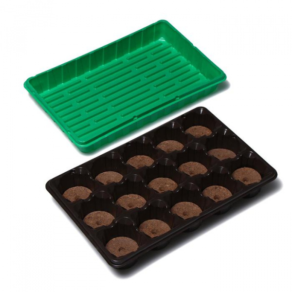 Набор для рассады: торфяная таблетка d=5.5см - 15шт., кассета на 15 ячеек по 150 мл, поддон/ 130631