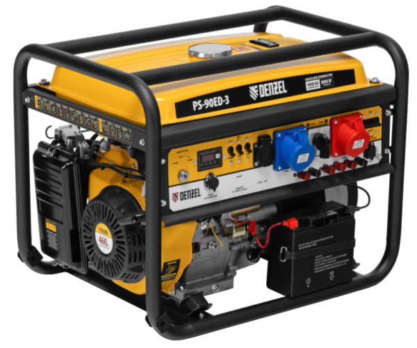 Генератор бензиновый PS-90ED-3, 9.0 кВт, 230 В, 25 л, электростатер Denzel /946944