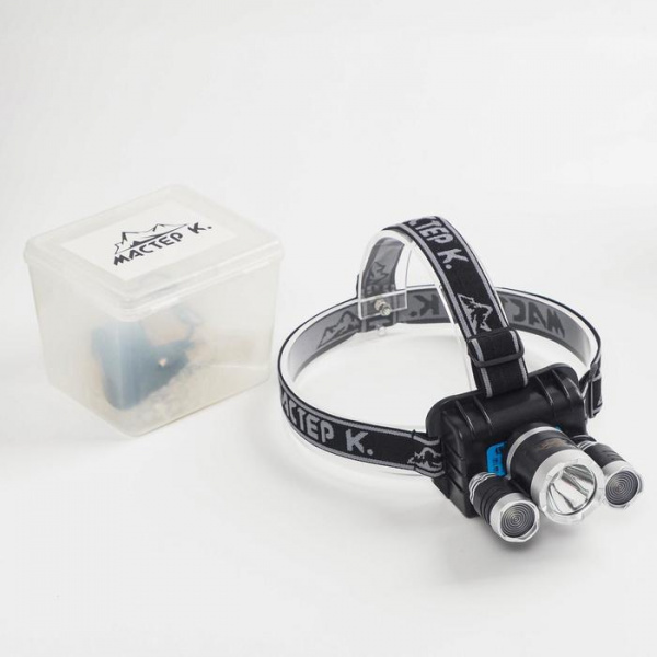 Фонарь налобный аккумуляторный "Мастер К", T6, 10 Вт, 1200 мАч, 600 лм, 4 режима, от сети, 8х9х6 см