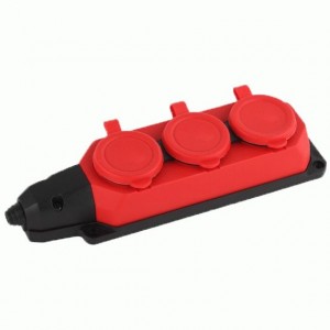 Колодка ОУ двойная 3 гн. каучук 2P+PE 1x16A 220-240V IP44 красная (Турция)