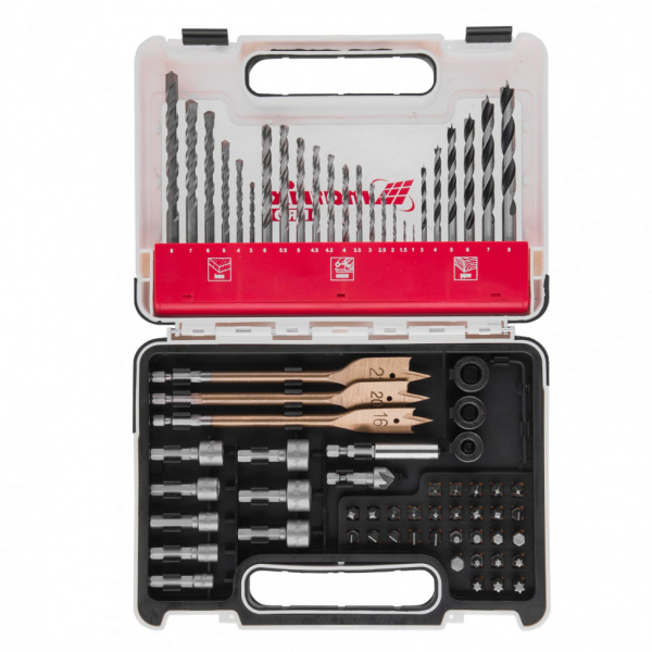 Набор сверл комбинированный, сверла по металлу 1-6 мм, бетону 3-8 мм, дереву 3-8 мм, перки, биты 30 
