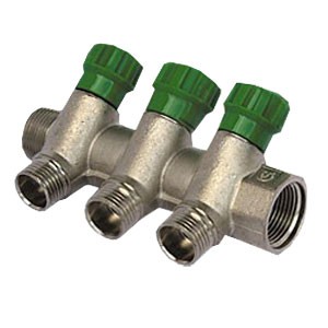 Коллектор для воды гребенка с отсекающими кранами, 1х3 выхода 1/2 нар. Valtec /VTc.580.N.0603