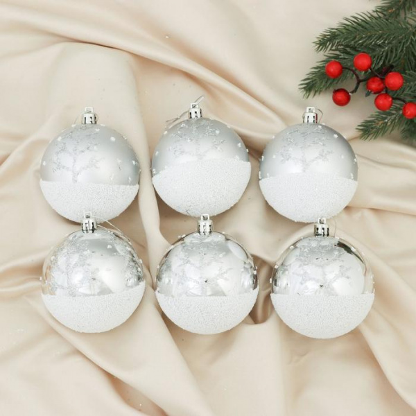 Набор шаров пластик d-8 см, 6 шт "Заснеженный лес" серебро/6536717