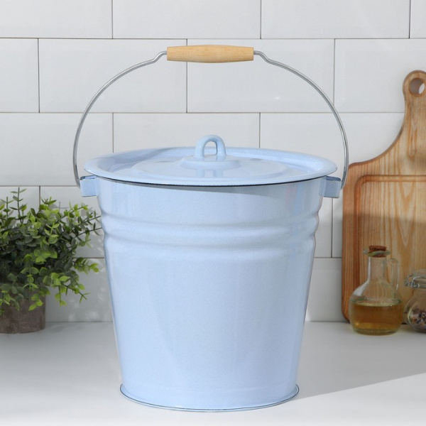 Ведро эмалированное, 12 л, с крышкой, цвет голубой /1421528