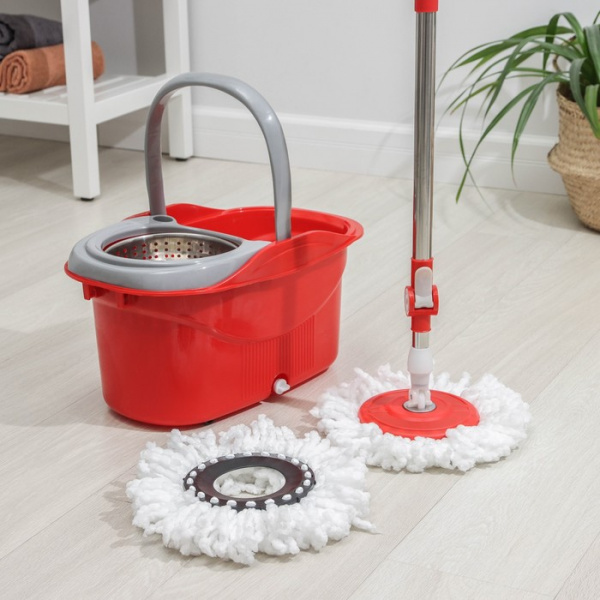Набор для уборки: ведро с металлической центрифугой, швабра, запасная насадка, цвет МИКС/ 7866046