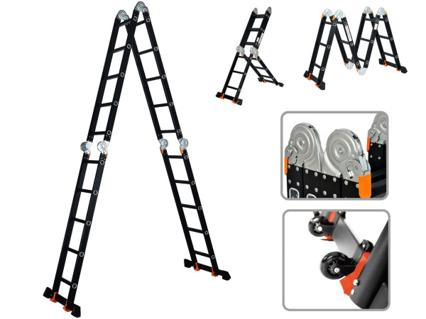 Лестница алюм. многофункц.4х5 ступ.(стрем.-283см,лестн.-580см) 15,5кг BLACK LINE STARTUL (ST9930-05)