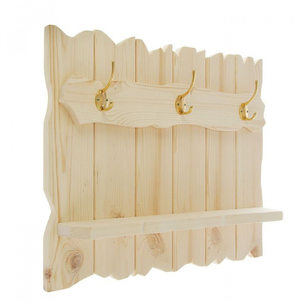 Полка " Классика" с железными крючками,натуральная сосна 2170314