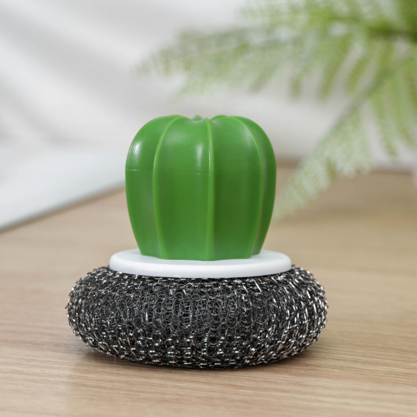 Щётка для мытья посуды «Кактус», металлическая губка, 8х8х8 см /7000522