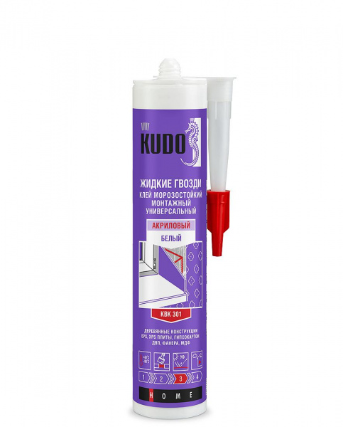 Клей KUDO монтажный "Жидкие гвозди" на акриловой основе морозостойкий белый 280 мл/KBK-301