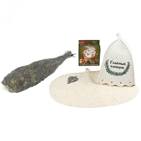 Набор Главный банщик (веник+шапка+коврик+запарка) Б285
