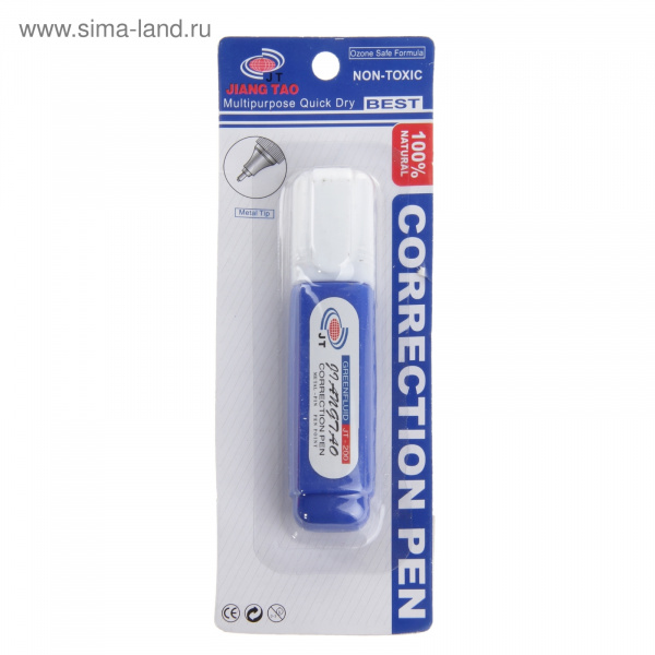 Корректор-карандаш, 12 мл, металлический наконечник, на основе растворителя, на блистере, JIANG TAO