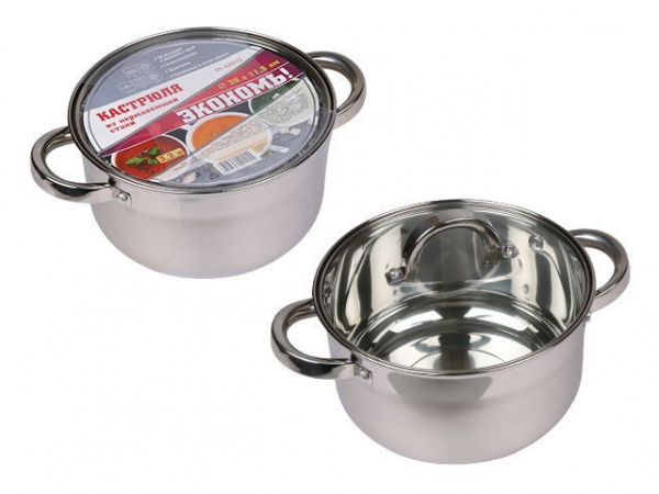 Кастрюля из нерж.стали, 3.2 л, ф 20 x 11.5 см, ЭКОНОМЬ (50-420115)