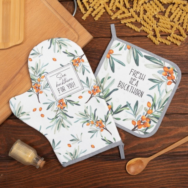 Набор Кухонный «Berry garden», варежка-прихватка 20х28см, прихватка 19х19см, 100% хлопок/7011774
