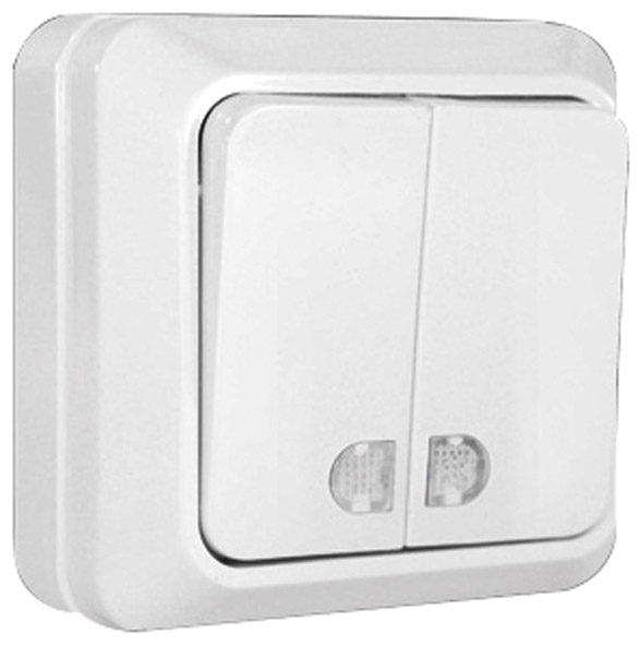 Выключатель 2кл. б/подсветки открытая установка "Олимп" 84102