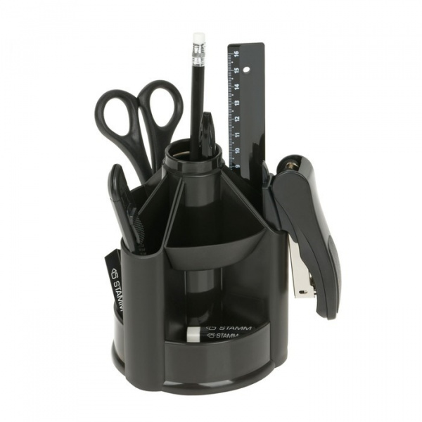 Набор канцелярских принадлежностей СТАММ, 13 предметов, вращающийся, черный /9644300