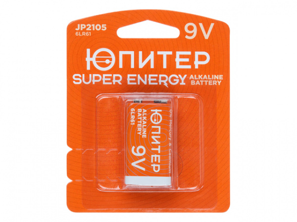 Батарейка 6F22 6LR61 9V alkaline 1шт. ЮПИТЕР (крона) (JP2105)