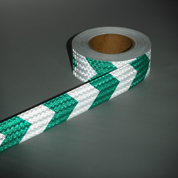 Светоотражающая лента, самоклеящаяся, бело-зеленая, 5 см х 25 м/4708047
