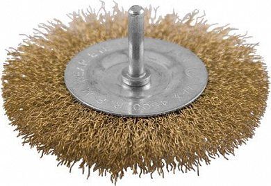 Корщетка дисковая прямая, со шпилькой, стальная латунированная проволока, 75 мм/38464