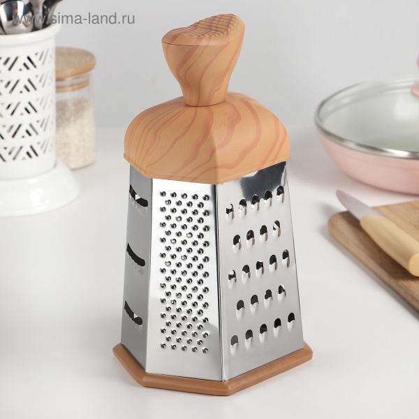 Тёрка шестигранная Доляна «Деревенька», 22×13 см, цвет коричневый/4122114