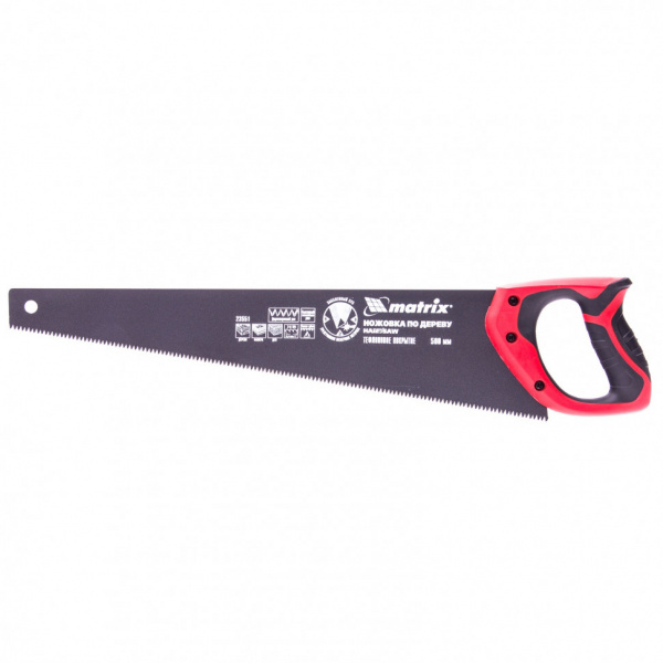 Ножовка по дереву, 500 мм, 7-8 TPI, зуб-3D, каленый зуб, тефлоновое покрытие полотна/23551