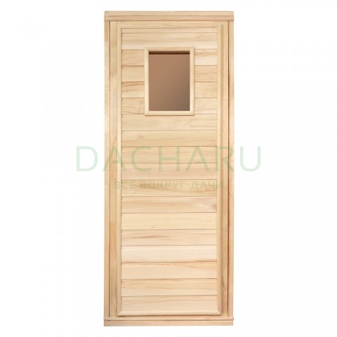 Дверь глухая со стеклом 1,7х0,7 м., липа Класс Б, коробка из липы  "банные штучки" /34021