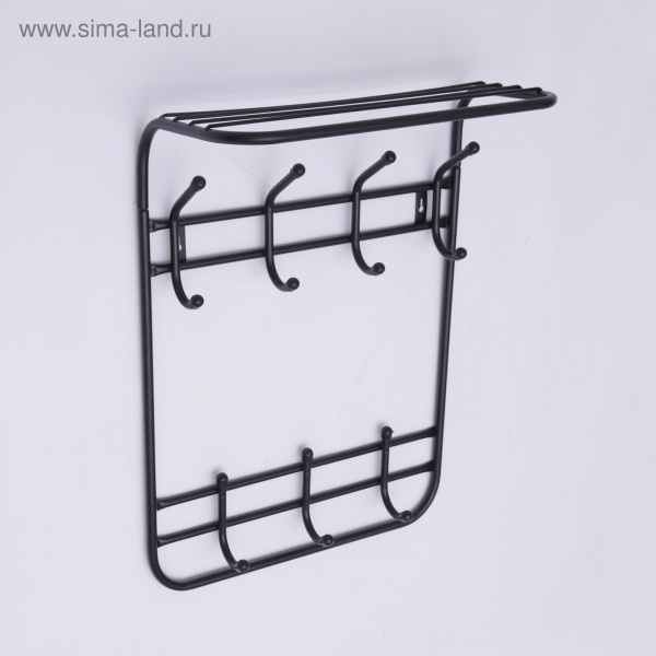Вешалка настенная с полкой «Комфорт», 7 крючков, 45×11×55 см, цвет чёрный /5365651
