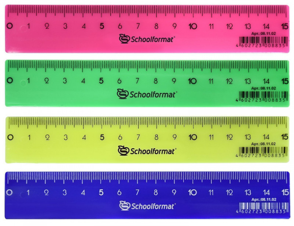 Линейка 15 см, пластик, ассорти / 053595