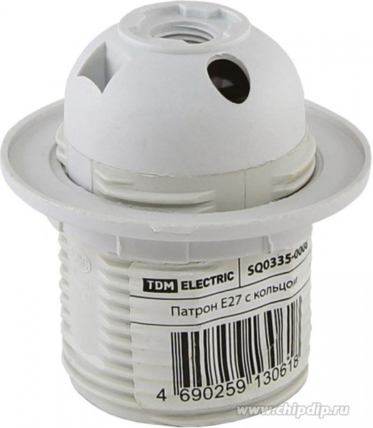 Патрон Е27 с кольцом, термостойкий пластик, белый, TDM (SQ0335-0008)