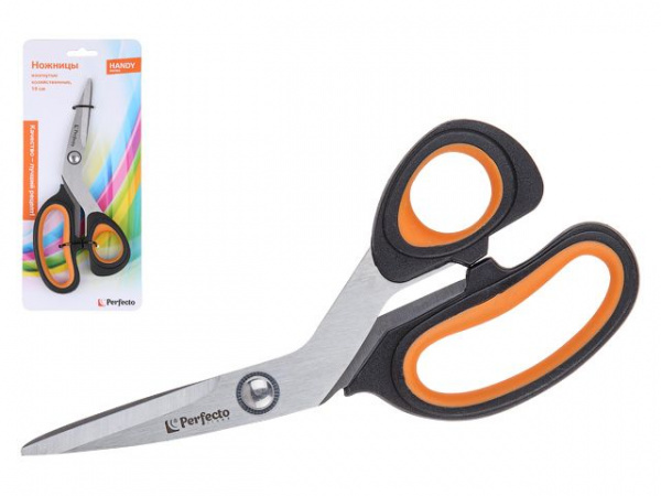 Ножницы изогнутые хозяйственные, двухкомпонентные ручки 19 см, серия Handy (Хенди), PERFECTO LINEA (