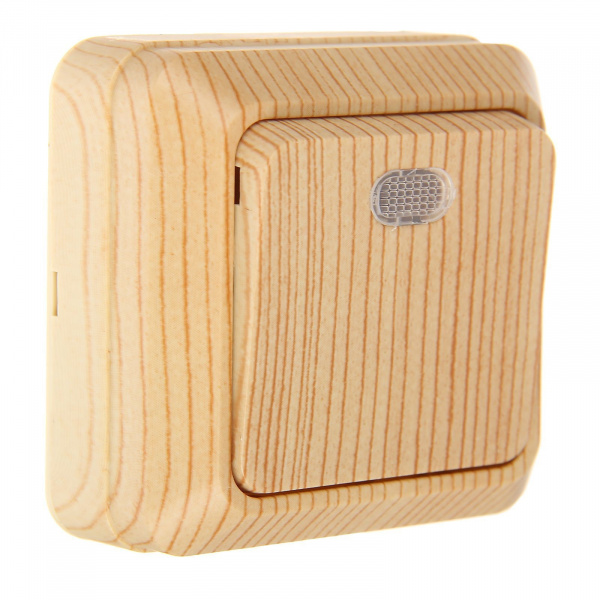 Выключатель TDM"Ладога", 10А, IP20, 1 клав., открытый, с подсветкой, цвет сосна